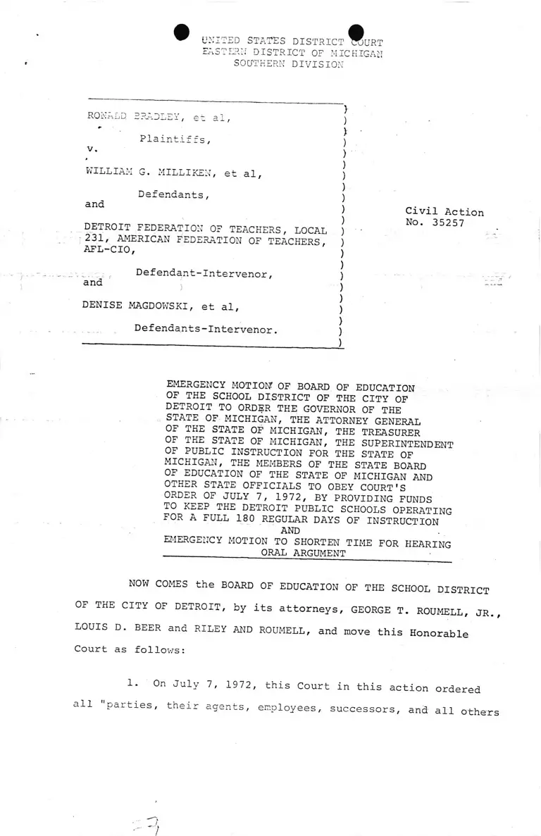 Emergency Motion to Obey Previous Court Order and Shorten Time for Hearing Oral Argument preview