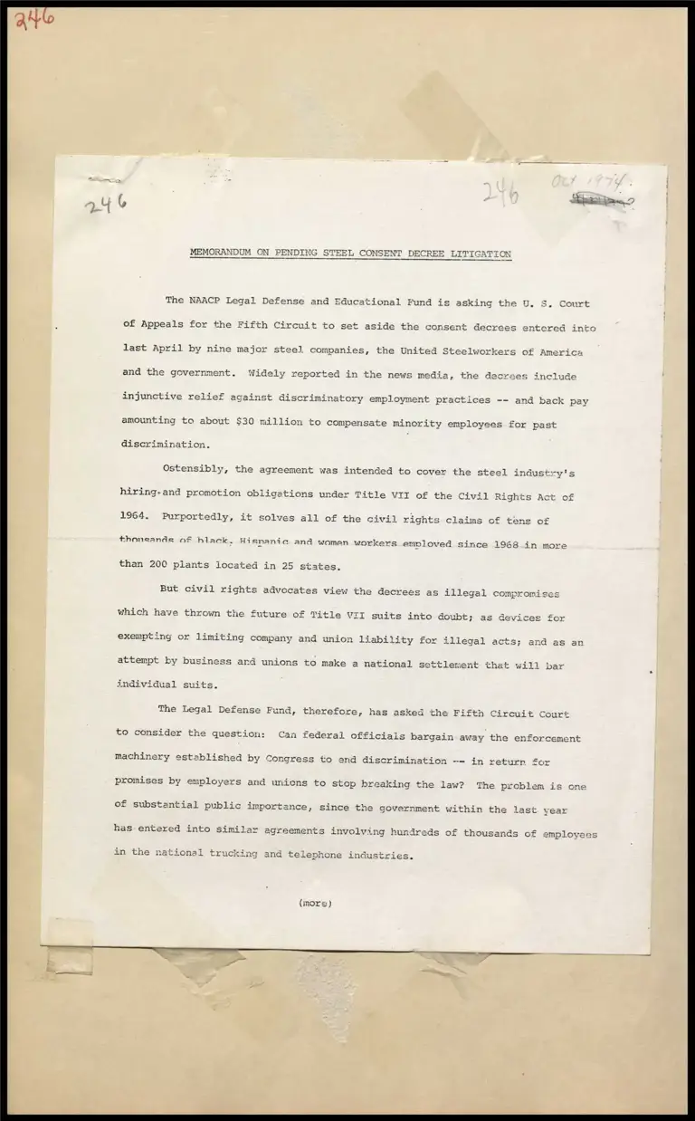 Memorandum on Pending Steel Consent Decree Litigation preview