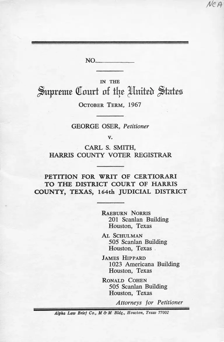 Oser v. Smith Petition for Writ of Certiorari to the Distr. Court of Harris County, TX preview
