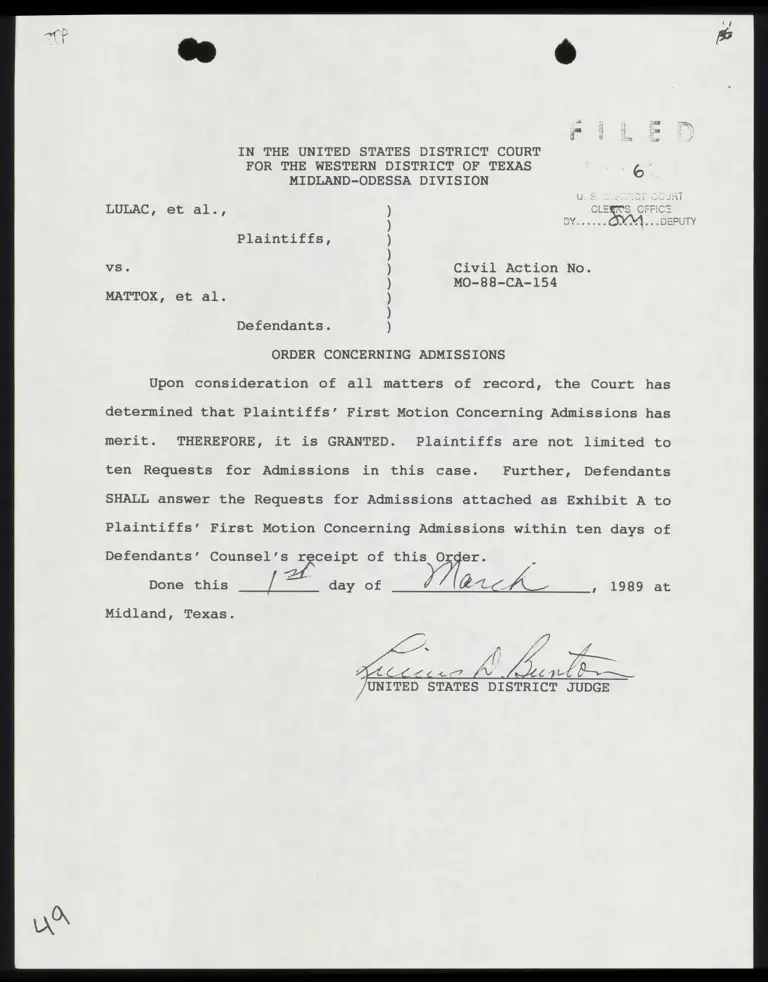 Order Concerning Admissions preview