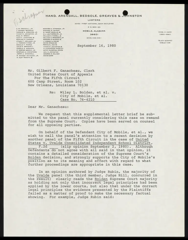 Correspondence from Tidwell to Clerk preview