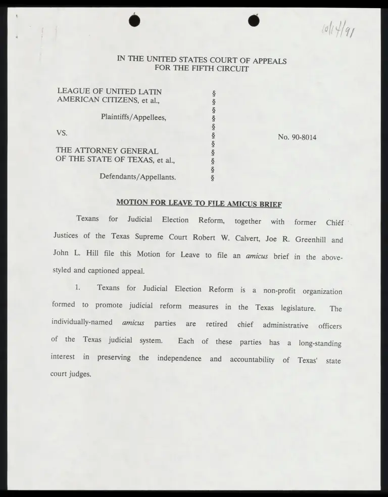 Motion for Leave to File and Brief of Amici Curiae Texans for Judicial Election Reform preview