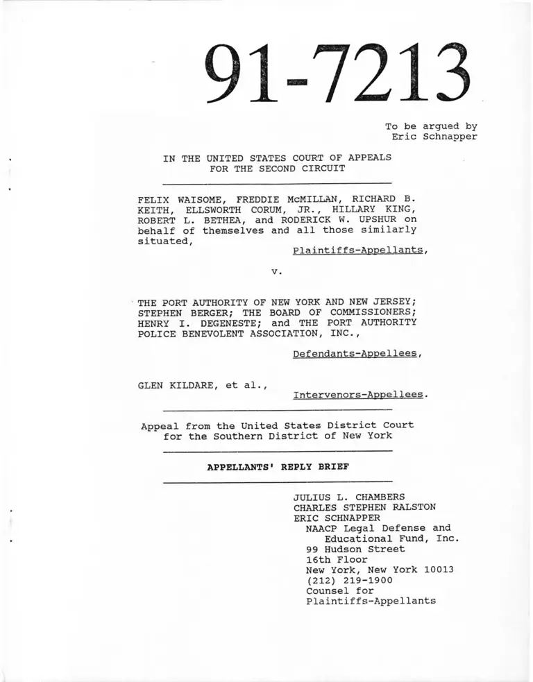 Waisome v. Port Authority of New York and New Jersey Appellants' Reply Brief preview