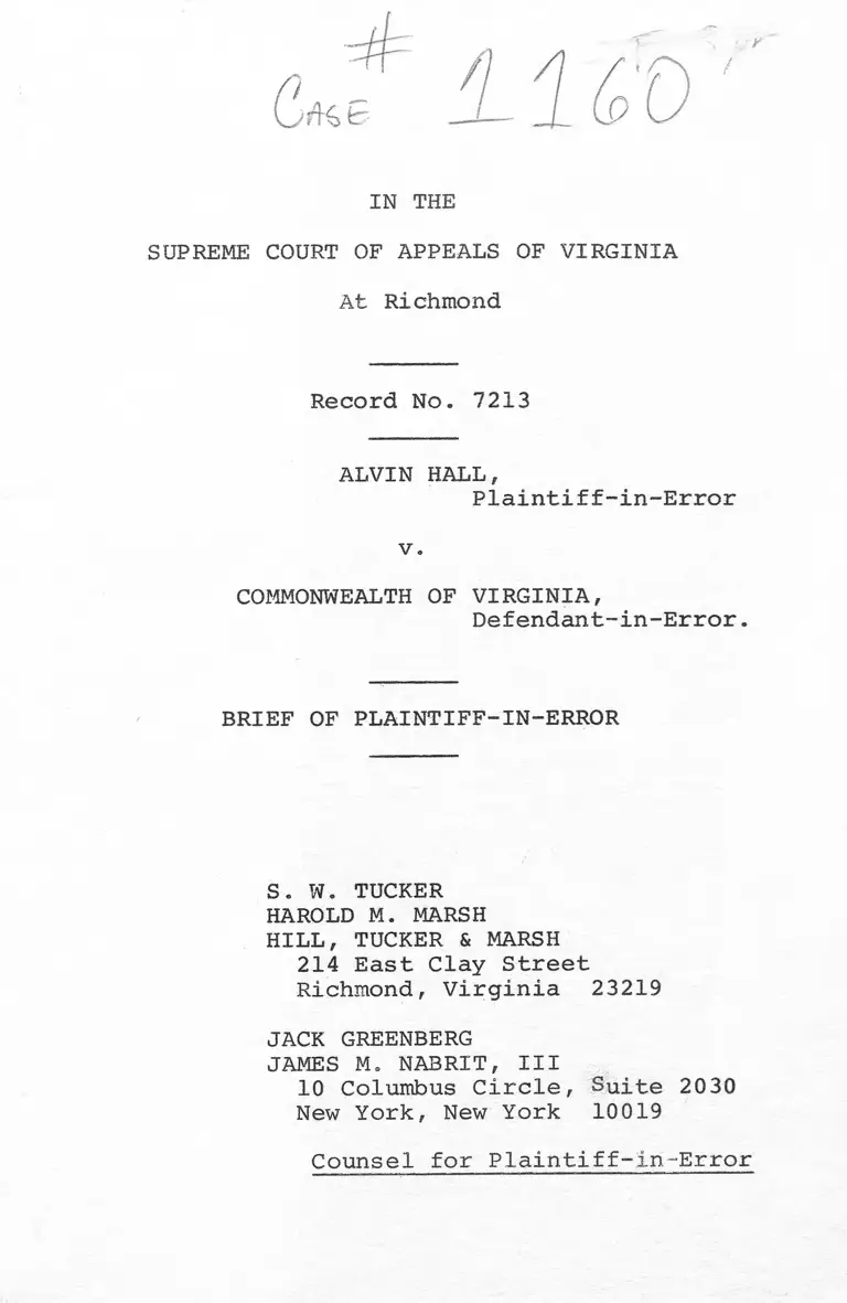 Hall v. Commonwealth of Virgina Brief of Plaintiff-in-Error preview