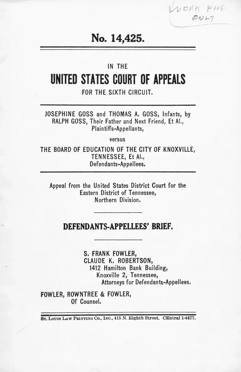 Goss v. Knoxville, TN Board of Education Defendants-Appellees' Brief preview