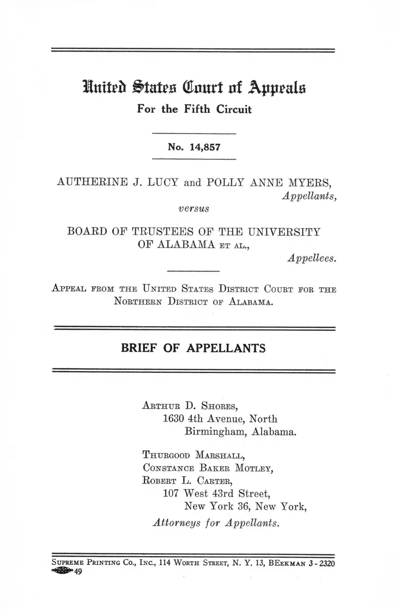Lucy v. Board of Trustees of the University of Alabama Brief of Appellants preview