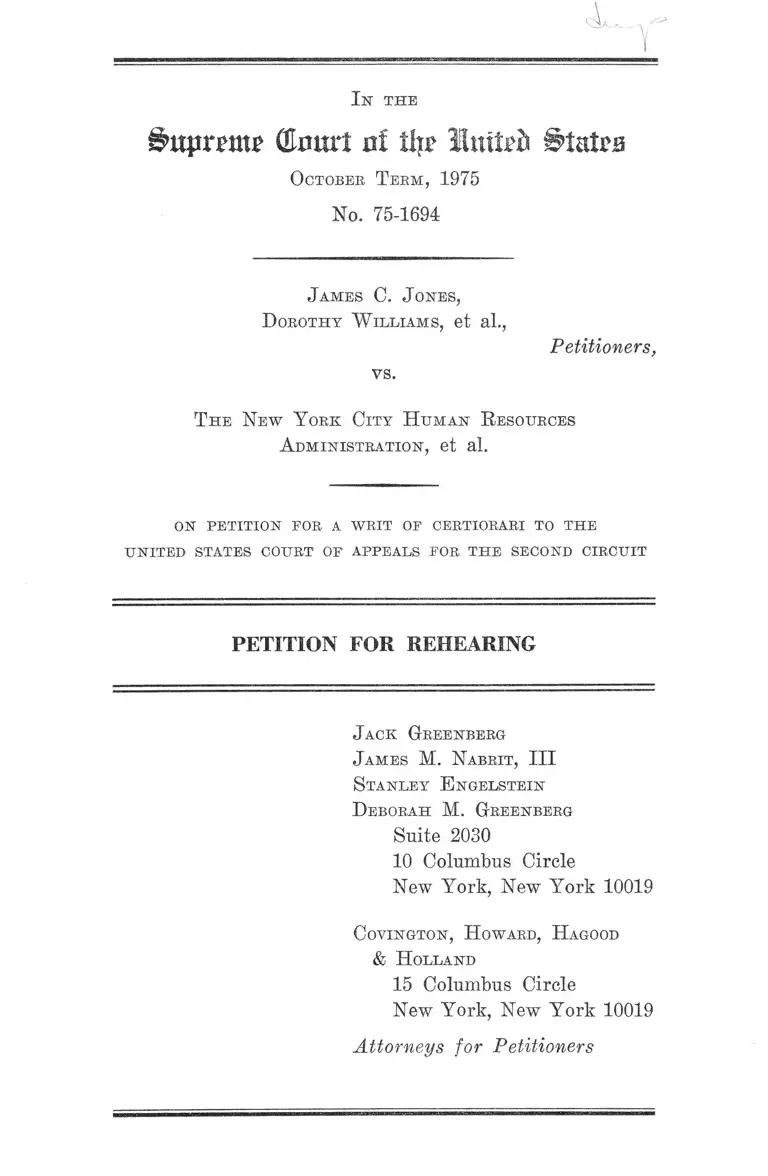 Jones v. The New York City Human Resources Administration Petition for Rehearing preview