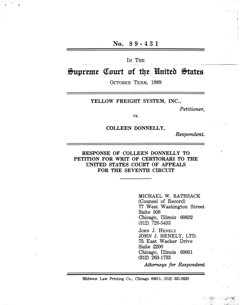 Yellow Freight System, Inc. v. Donnelly Brief in Response to Writ for Petition of Certiorari preview