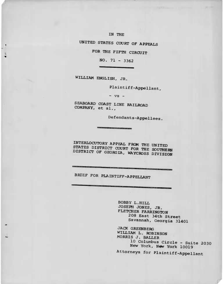 English v. Seaboard Coast Line Railroad Company Brief for Plaintiff-Appellant preview
