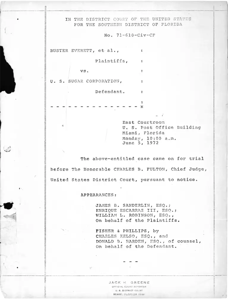 Everett v. US Sugar Corporation Transcript 1 preview