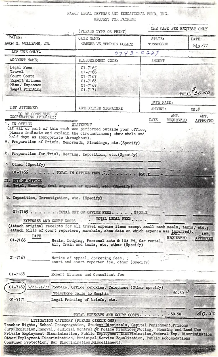 NAACP Legal Defense and Education Fund Request for Payment preview