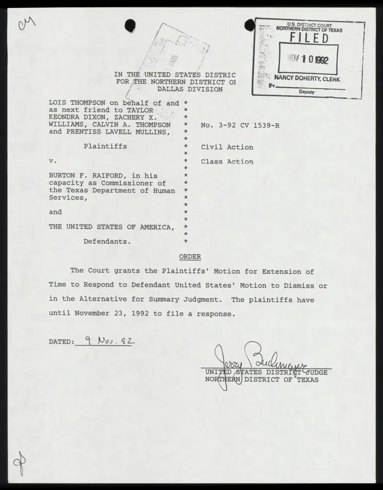 Order: Plaintiffs' Motion for Extension of Time to Respond to Defendant preview