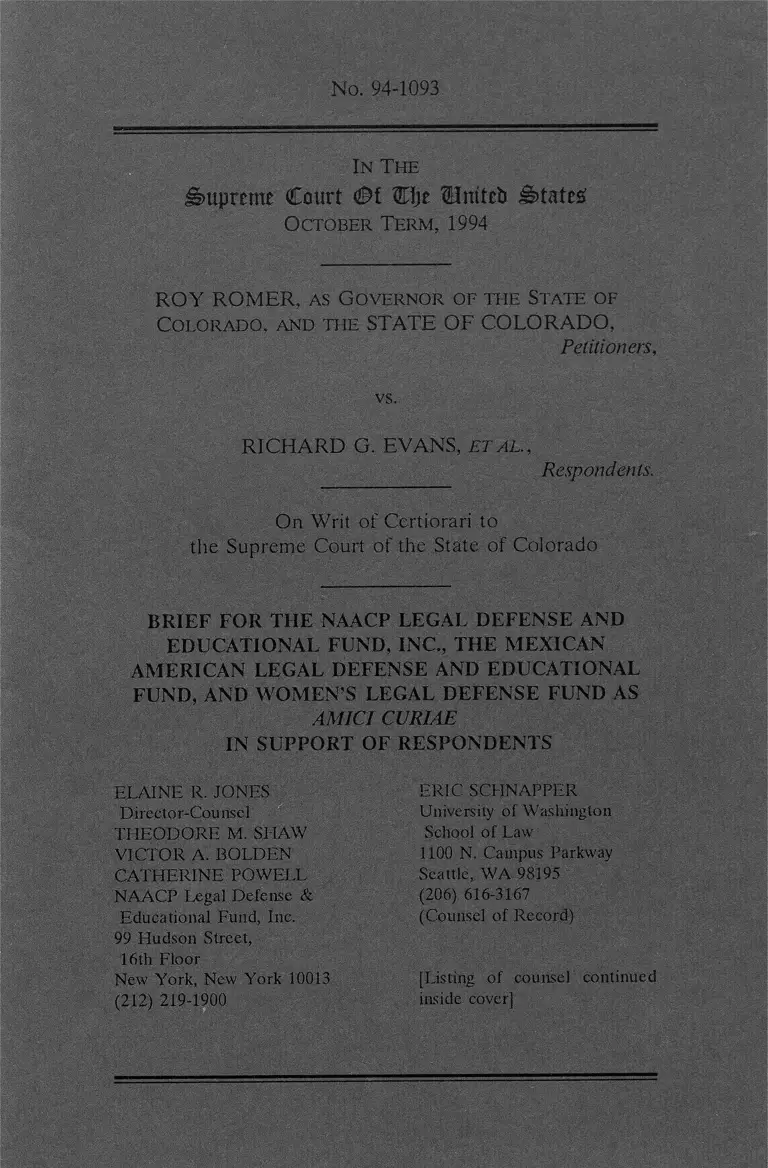 Romer v Evans Brief of Amici Curiae in Support of Respondents preview