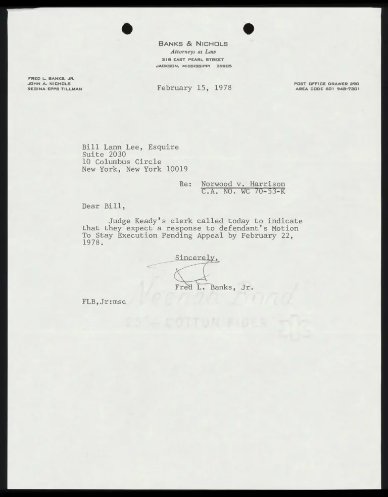 Correspondence from Banks to Lee Re: Response to Motion preview