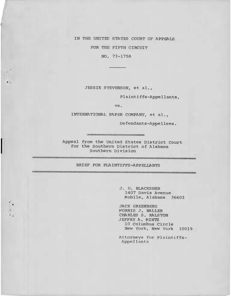 Stevenson v. International Paper Company Brief for Plaintiffs-Appellants preview