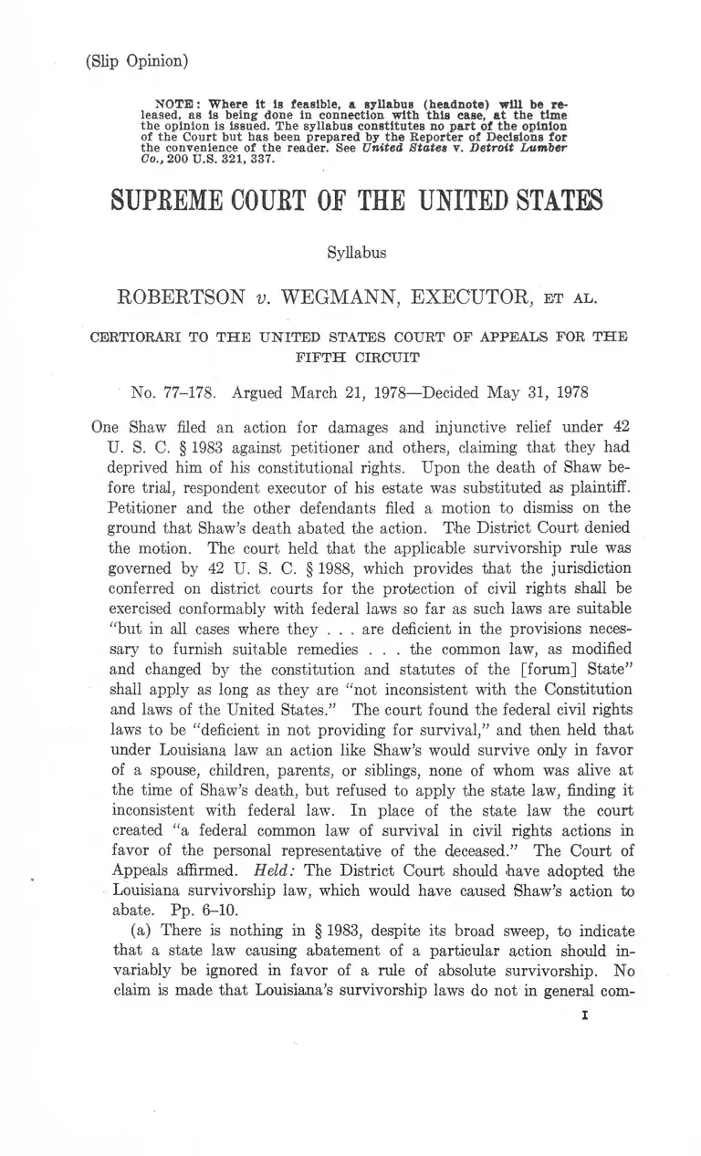Robertson v Wegmann Certiorari preview