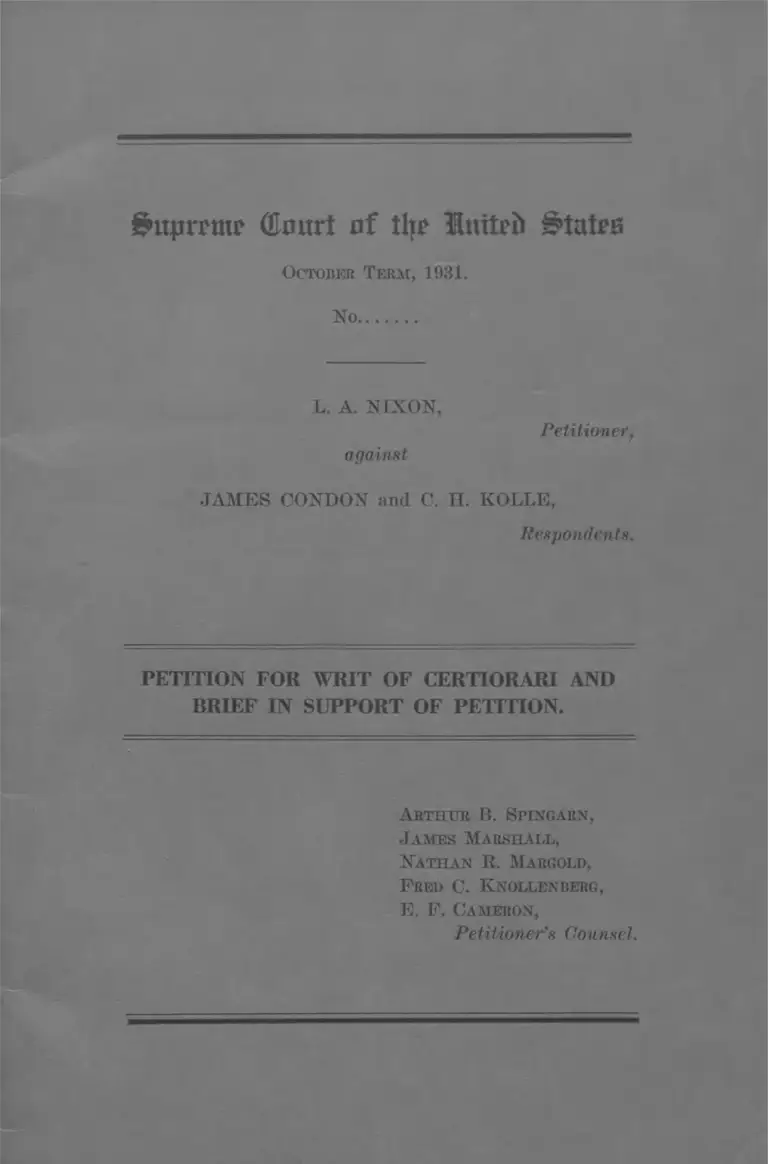 Nixon v. Condon Petition for Writ of Certiorari and Brief in Support of Petition preview