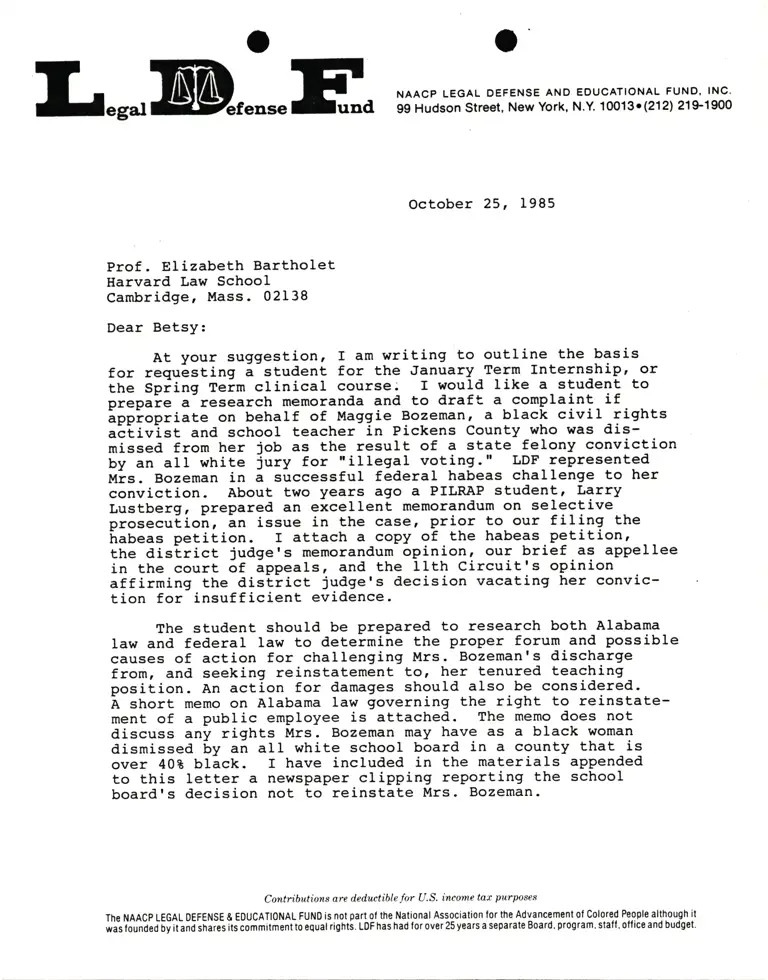 Correspondence from Lani Guinier to Prof. Elizabeth Bartholet preview