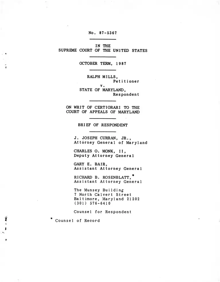 Mills v. Maryland Brief of Respondent preview