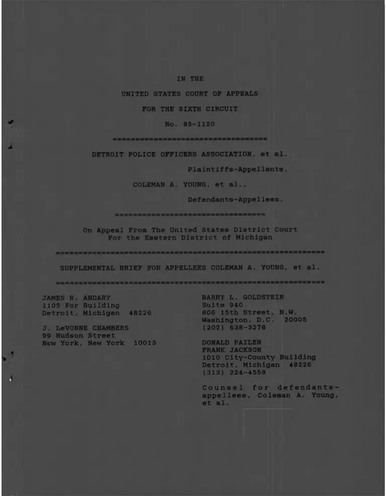 Detroit Police Officers Association v. Young Supplemental Brief for Appellees Coleman A. Young preview