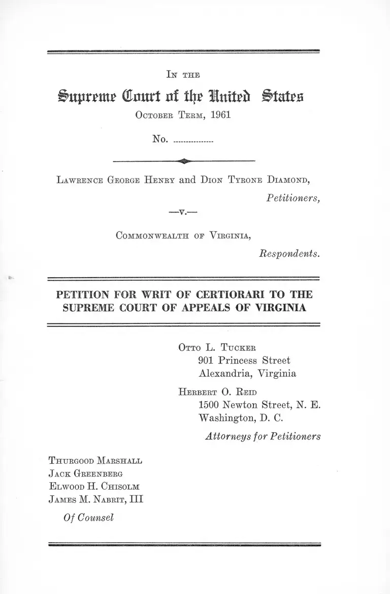 Henry v. Virginia Petition for Writ of Certiorari to the Supreme Court of Appeals of Virginia preview