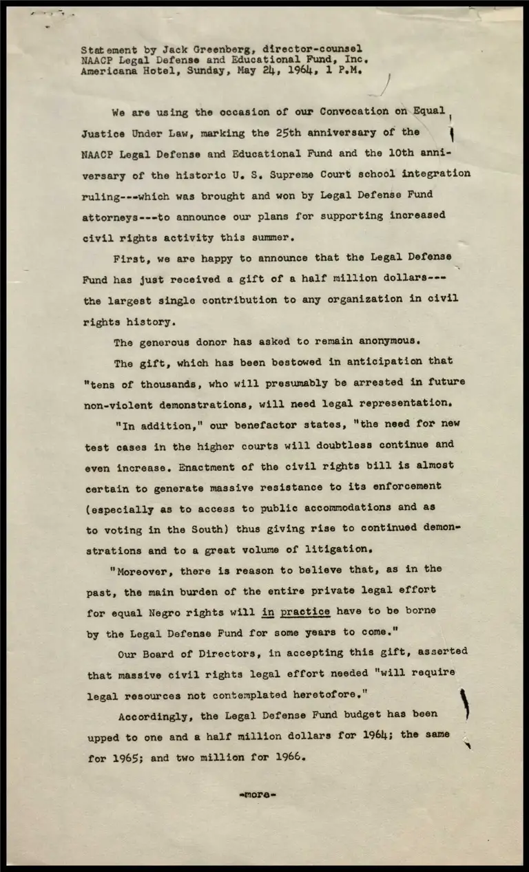 Statement by Jack Greenberg, director-counsel preview