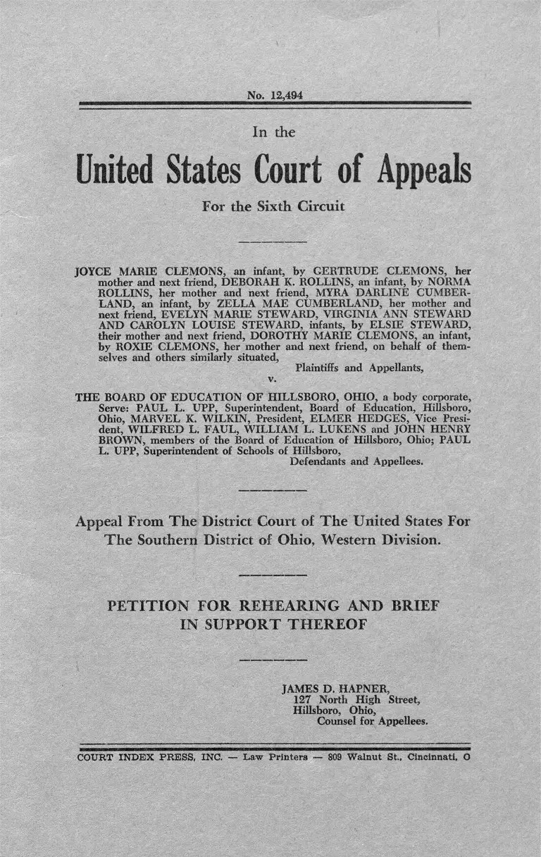 Clemons v. Hillsboro, OH Board of Education Petition for Rehearing and Brief in Support Thereof preview