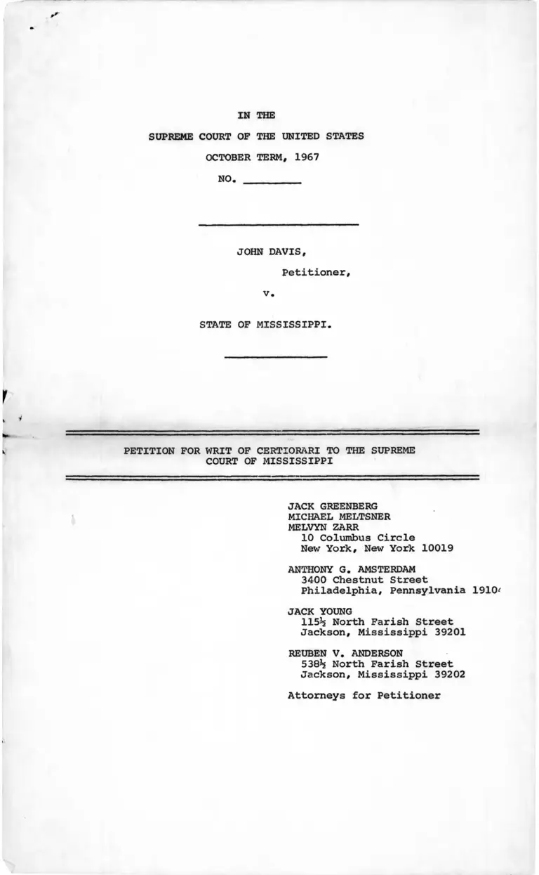 Davis v. Mississippi Petition for Writ of Certiorari to the Supreme Court of Mississippi preview