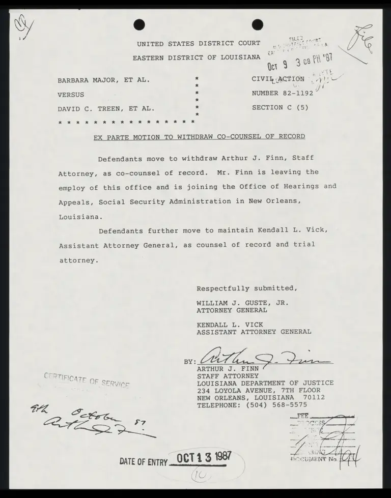 Ex Parte Motion to Withdraw Co-Counsel of Record preview