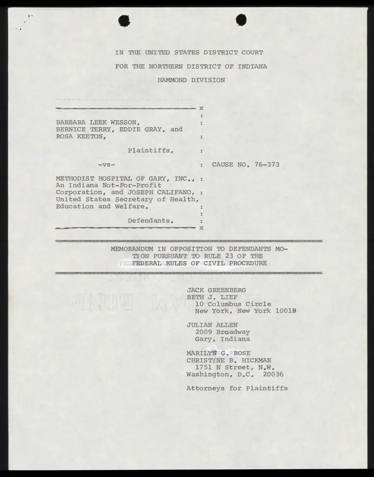 Memorandum in Opposition to Defendants Motion Pursuant to Rule 23 preview