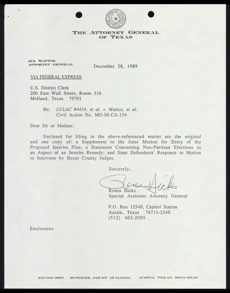 Supplement to Motion for Proposed Interim Plan; Statement on Non-Partisan Elections; Response to Bexar County Judges Motion to Intervene preview