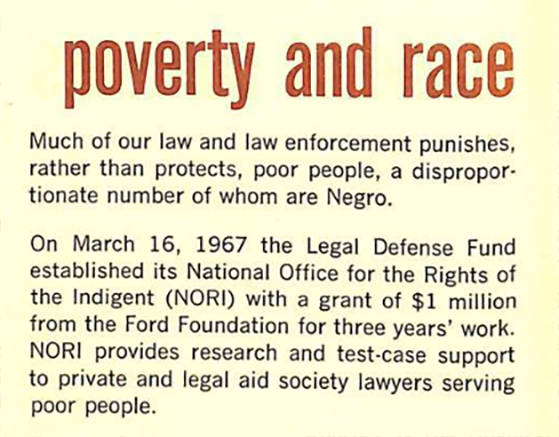 Excerpt from LDF's 1967 Annual Report, with a red title reading "Poverty and Race" and black text below.