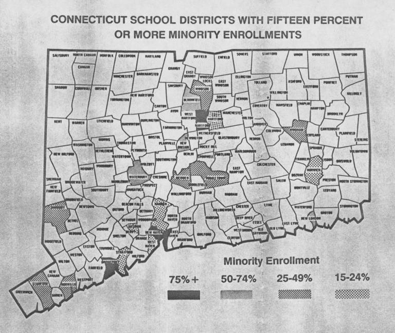 Map: Connecticut School Districts with Fifteen Percent or More Minority Enrollments