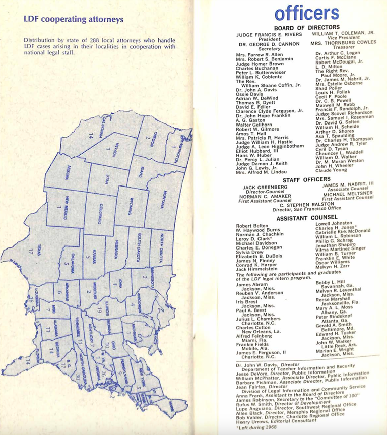 Color U.S. map of LDF cooperating attorneys from The Quiet Revolution (May 1969).