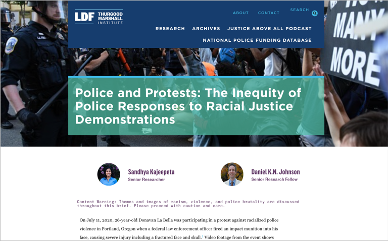 Screenshot of TMI Police and Protests brief