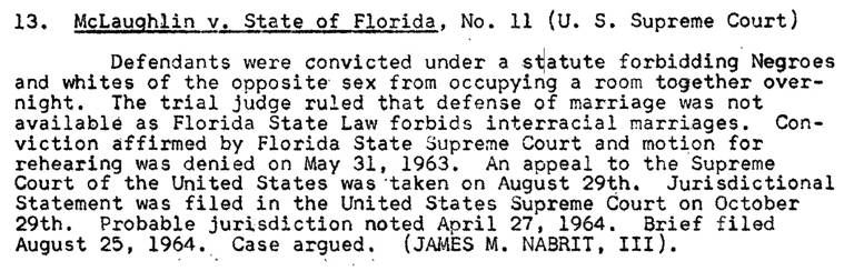 Docket entry for McLaughlin v. State of Florida U.S. Supreme Court case.