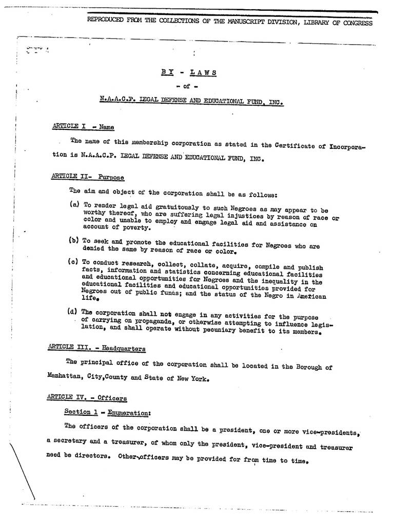 Bylaws Of N.A.A.C.P. Legal Defense And Educational Fund, Inc